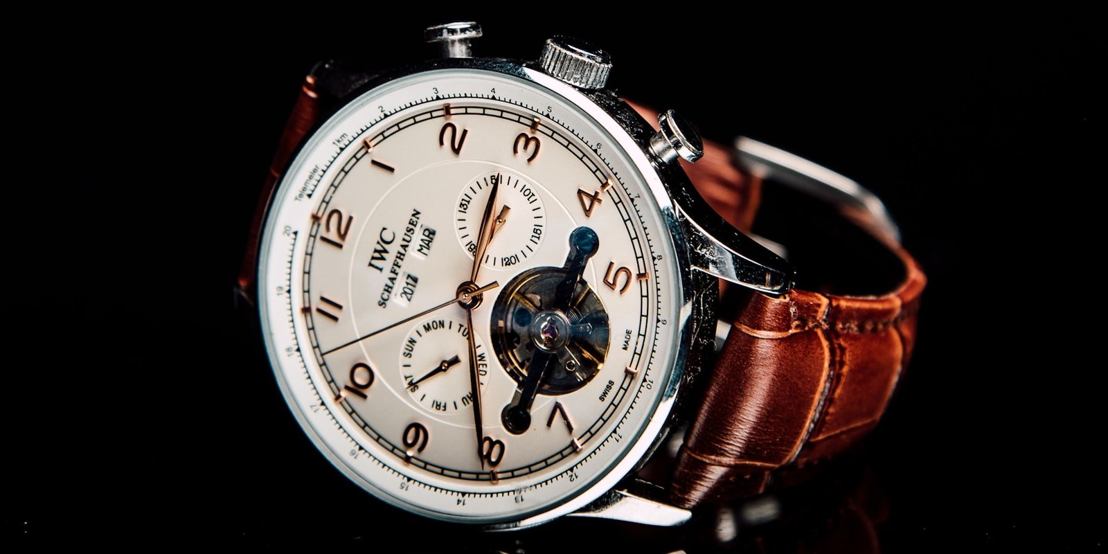 Watch with leather strap